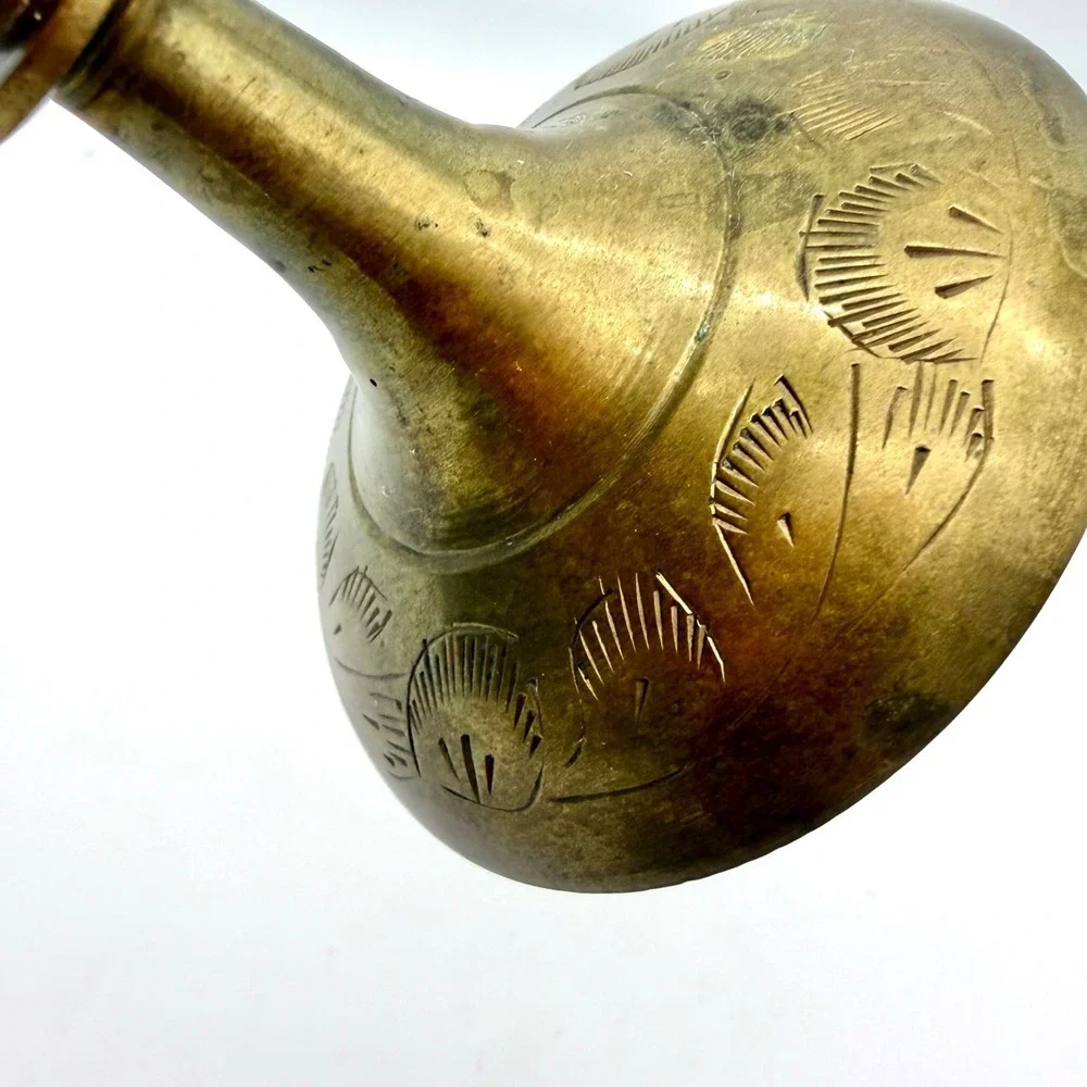 Vintage Etched Brass‎ Vase 10in Pedestal Fluted Rim Botanical Leaf Pattern